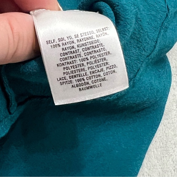 🖤Anthropologie Meadow Rue Teal Laurel Smock Top Blouse Keyhole Back - X-Small - Picture 8 of 9